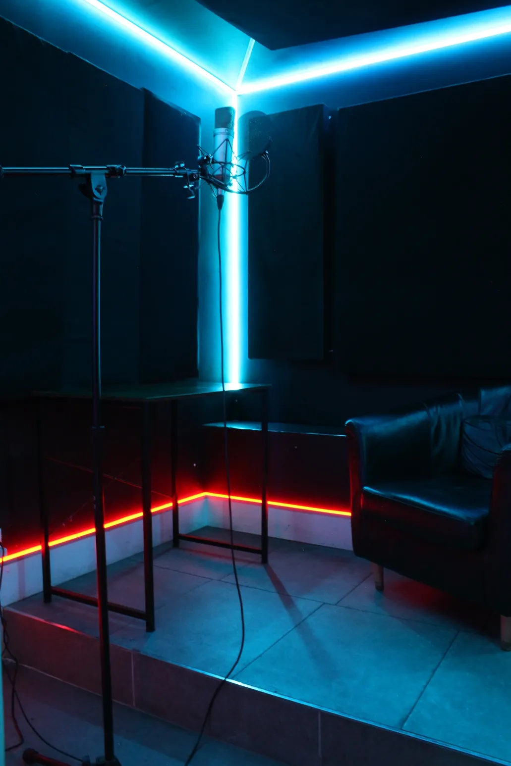 Studio 17 Recording Booth with Professional Microphone and Signature Blue LED Lighting